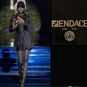 RARE Limited Edition Fendace cutout black mini cocktail dress NWT